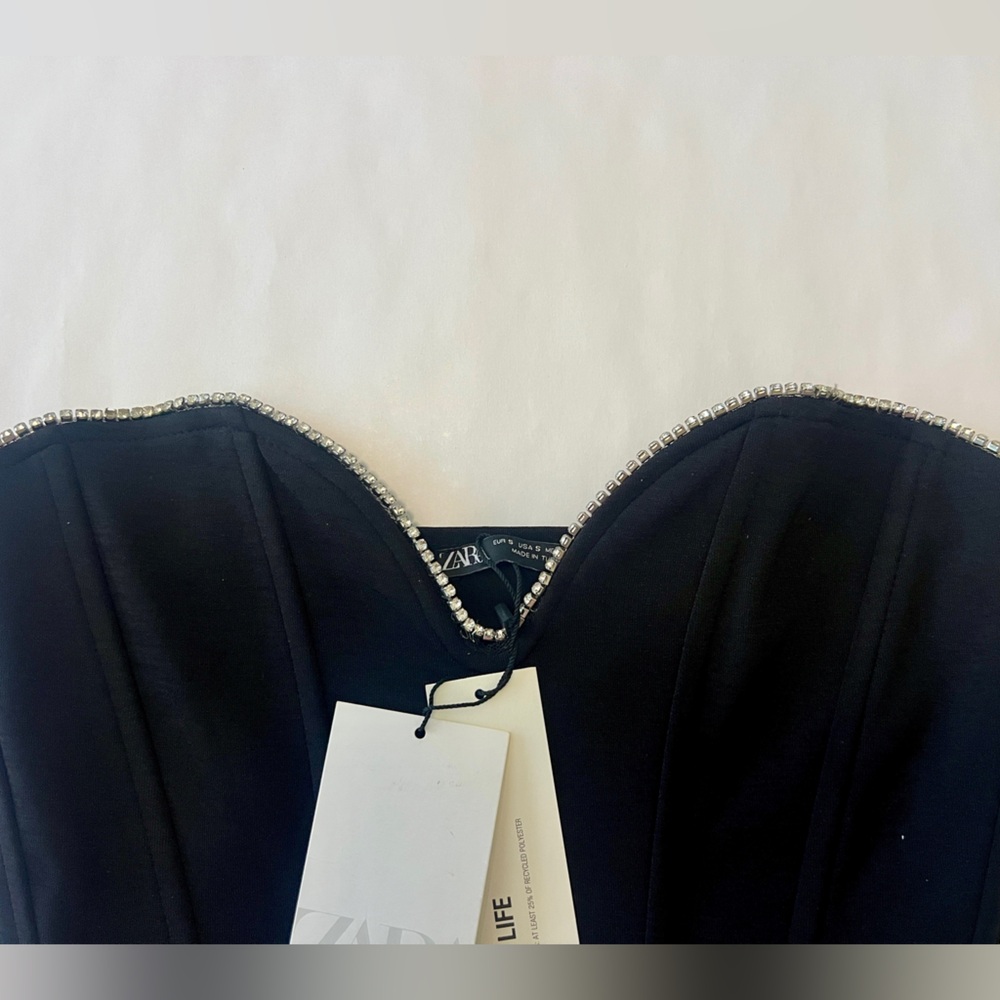 Zara Black Strapless Crop Top with Silver Accents - Picture 6 of 6